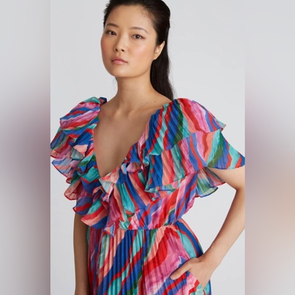 AMUR Luisa Pleated Striped Midi Dress size 2 - Picture 6 of 16